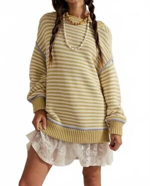 NEW FREE PEOPLE wtf asher pullover sweater in sand combo